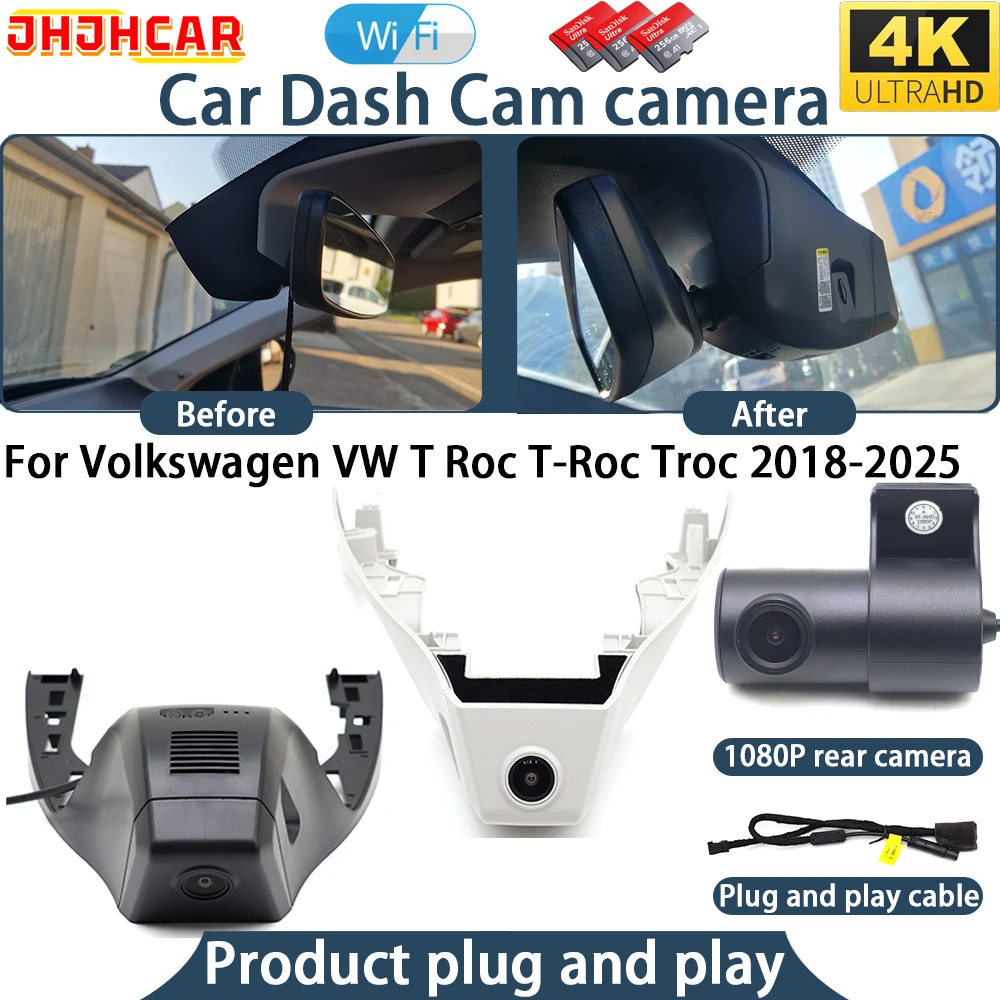 4K UHD Dash Cam For Volkswagen VW T Roc T-Roc Troc 2018-2025 Plug And Play WiFi DVR Car Camera Video Recorder 170° Angle Night