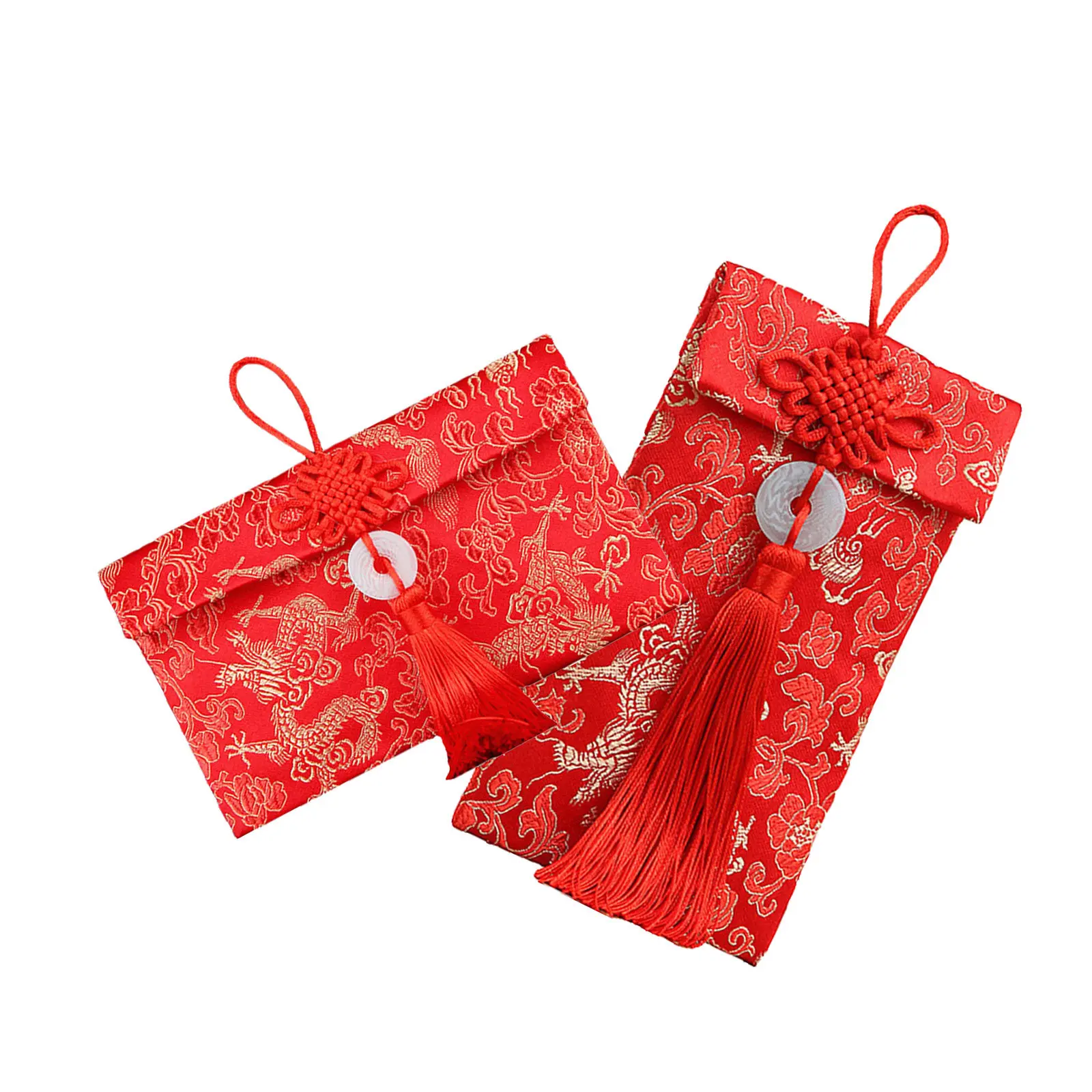 2pcs Brocade Red Envelopes for Chinese Wedding & New Year – Embroidered Festive Gift Pockets