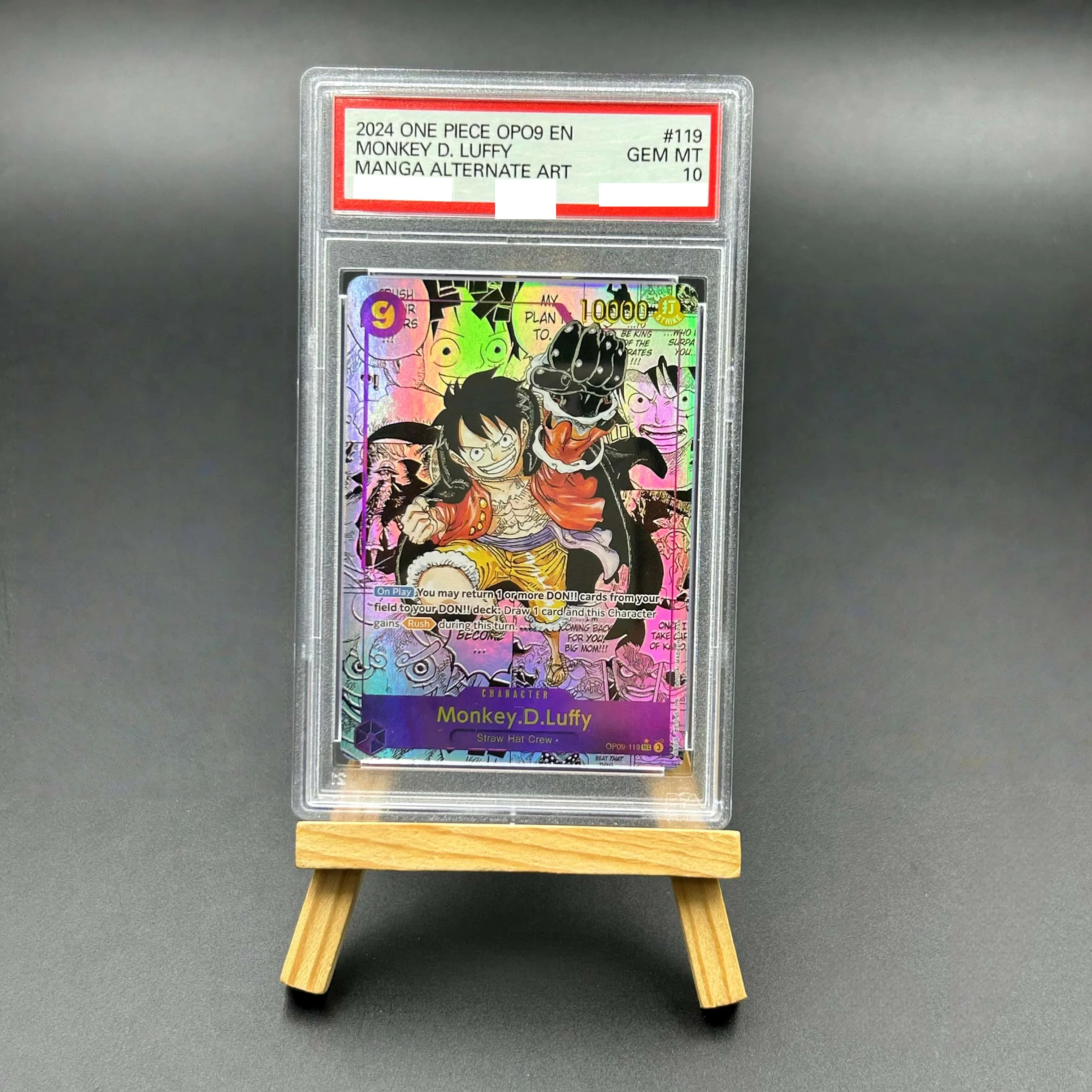 

2024 One Piece TCG English OP09 Monkey D. Luffy #119 Manga Alternate Art Textured Holo Gem MT 10 Collectible Card