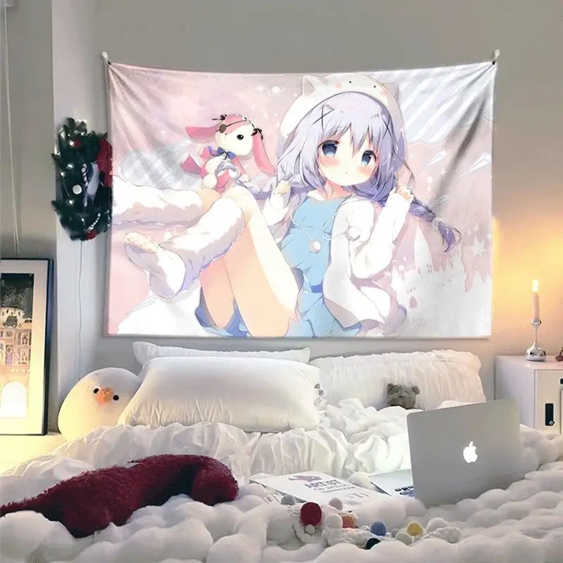 VIKAMA Cute Anime Girl Tapestry, Three Cute anime Character Art Wall Hanging Living Room Sofa Background Wall Room Decoration
