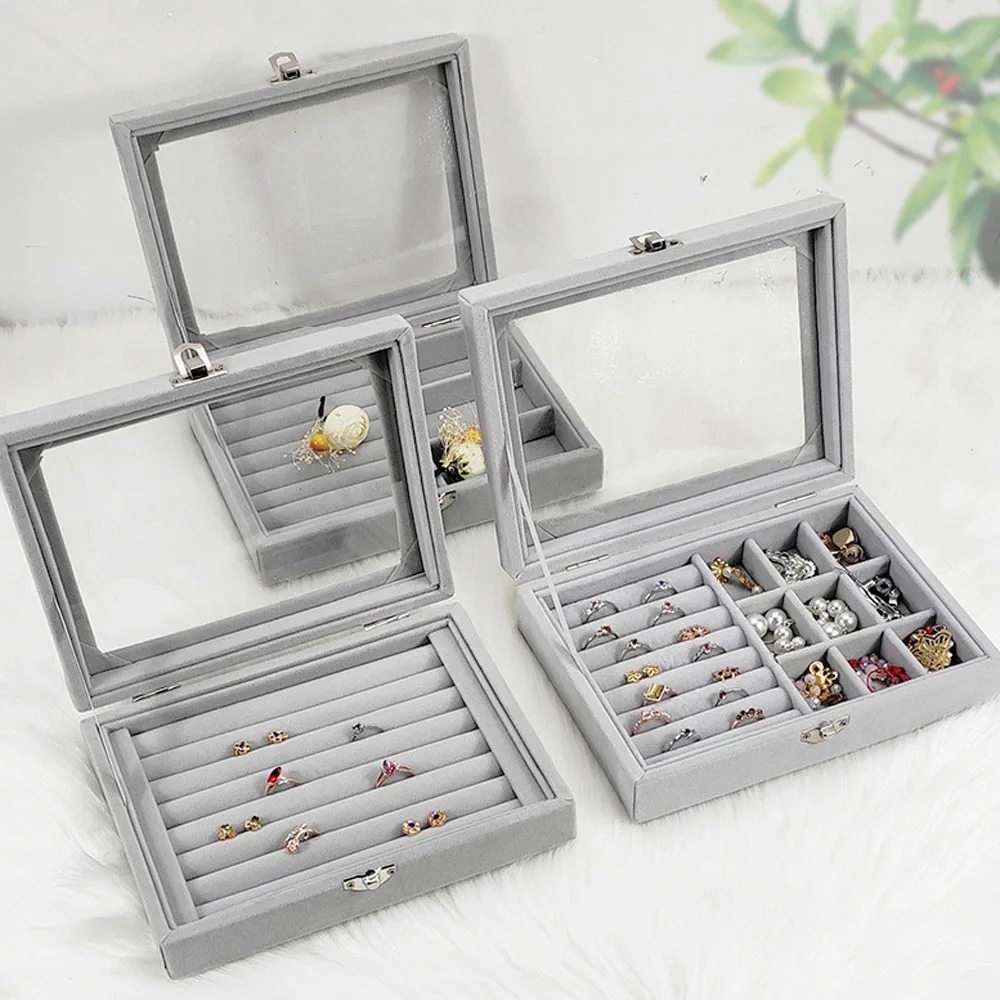 Fashion Portable Earring Velvet Necklace Ring Storage Case Display Tray Holder Jewelry Show case Organizer Box