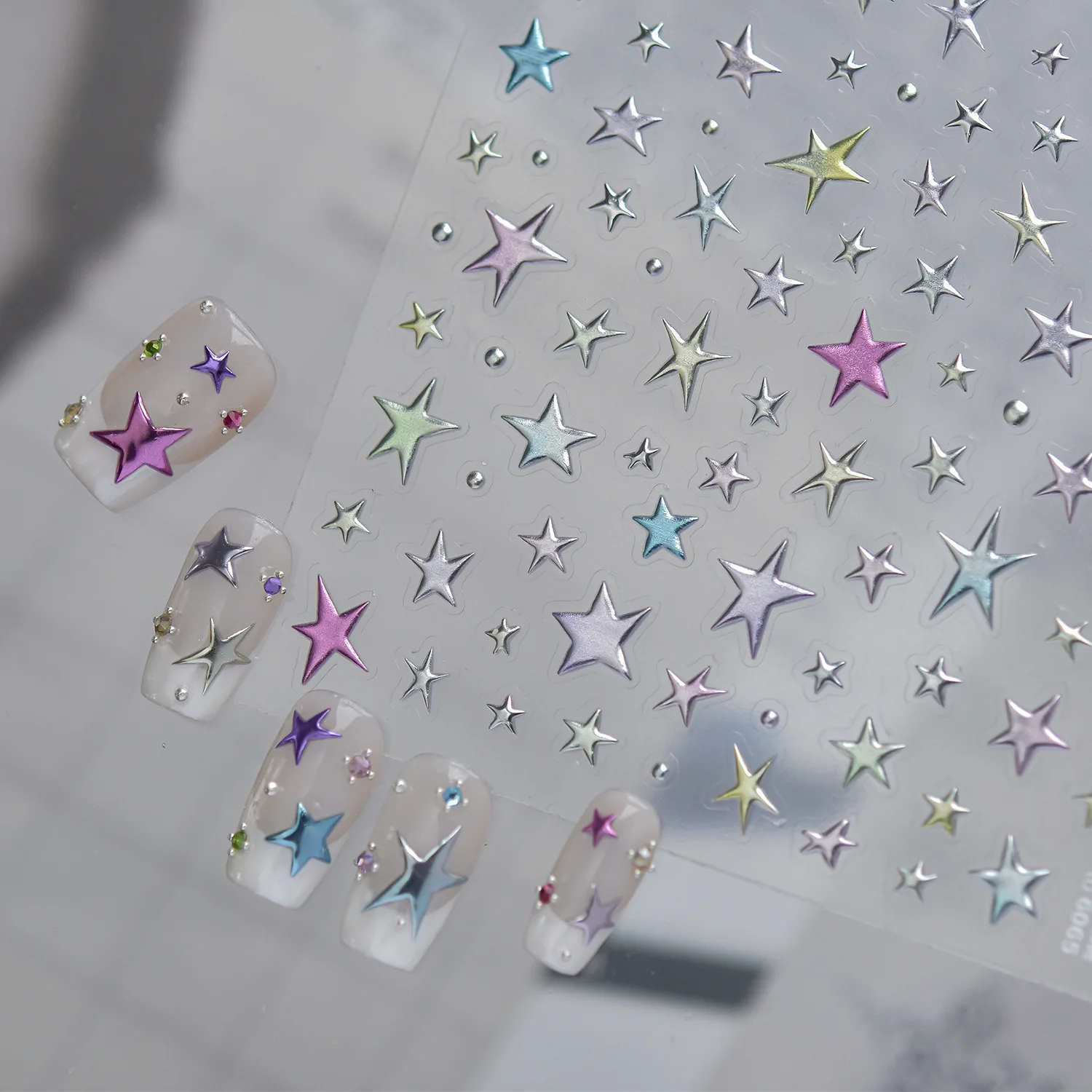 1Pcs Swwet Colorful Stars Metal Nail Stickers Five Pointed Stars Patterns Self-adhesive Nail Decoration Stickers DIY Accessories