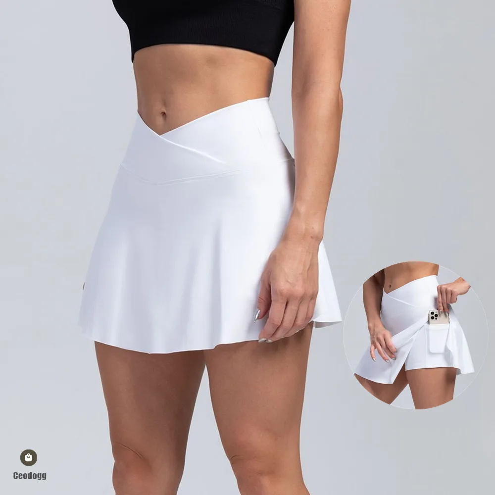 

Women's Tennis Skirts with Pockets Golf Pantskirt High Waist V-Shape Yoga Running Shorts Tights for Fitness Gym Sports