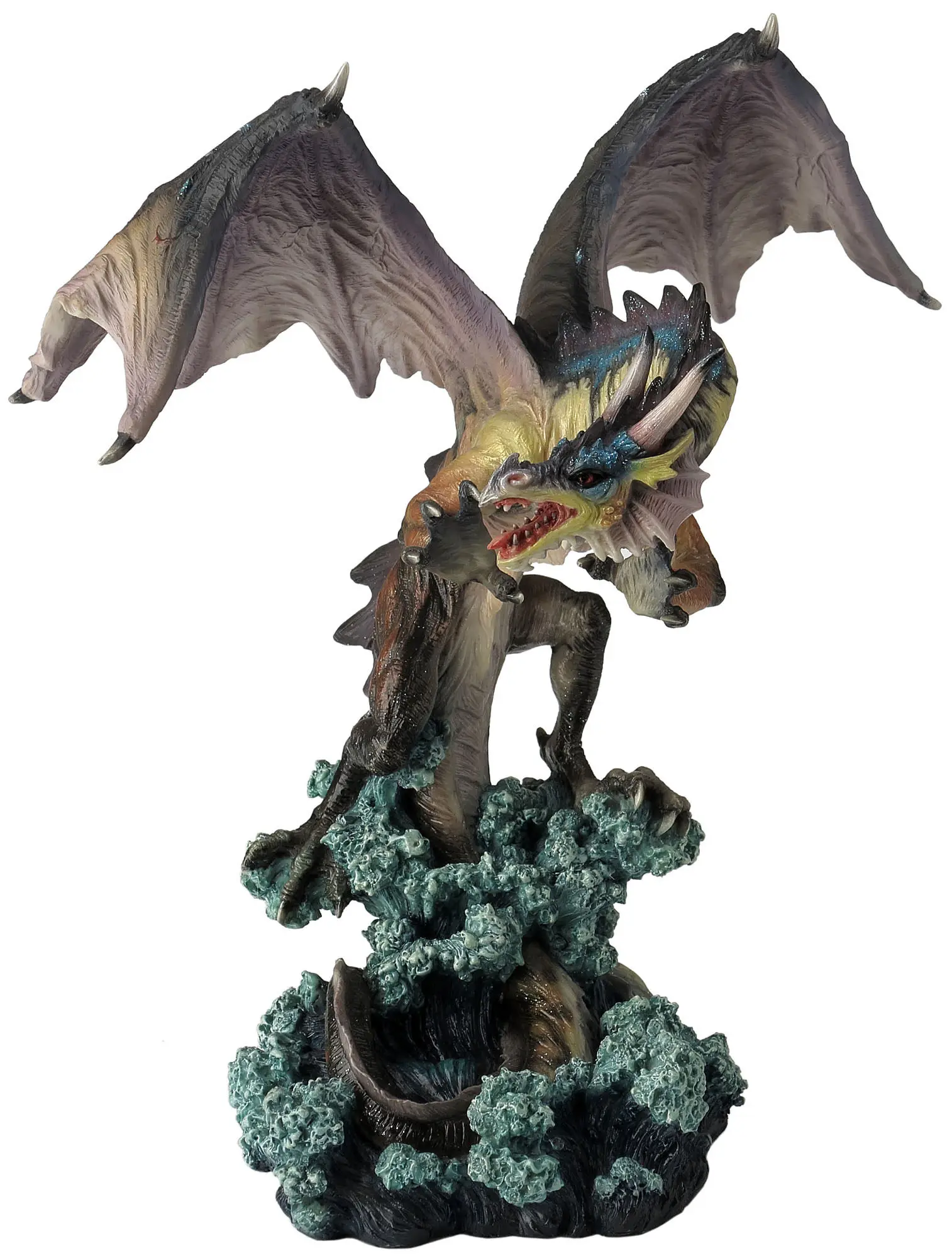 Fierce Cliff Diving Dragon Resin Figurine Fantasy Turquoise Cloud Base Mythical Predatory Winged Dragon Home Desktop Ornament