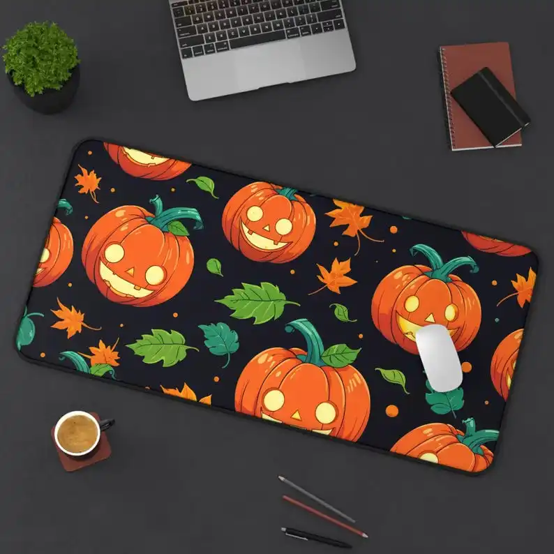 Halloween Pumpkin Desk Mat, Cute Office Decoration, Seasonal Desk Accessory, Autumn Home Office Gift, Spooky Workstation Mat