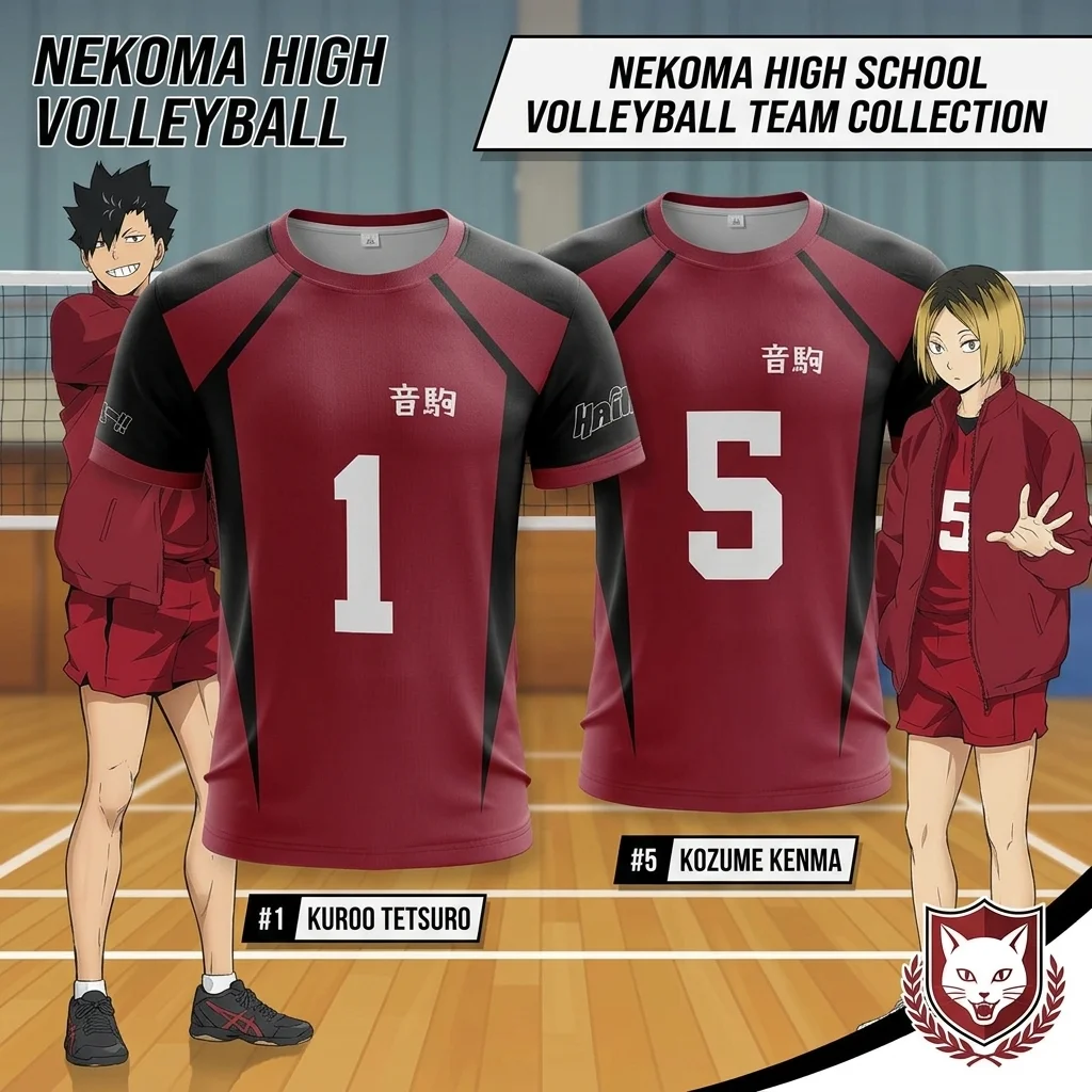 Camiseta de Voleibol de la Escuela Secundaria Nekoma de Haikyuu, Kuroo Tetsuro # 1 Kozume Kenma # 5 camisetas de anime para cosplay, ropa deportiva, uniforme, top para hombre