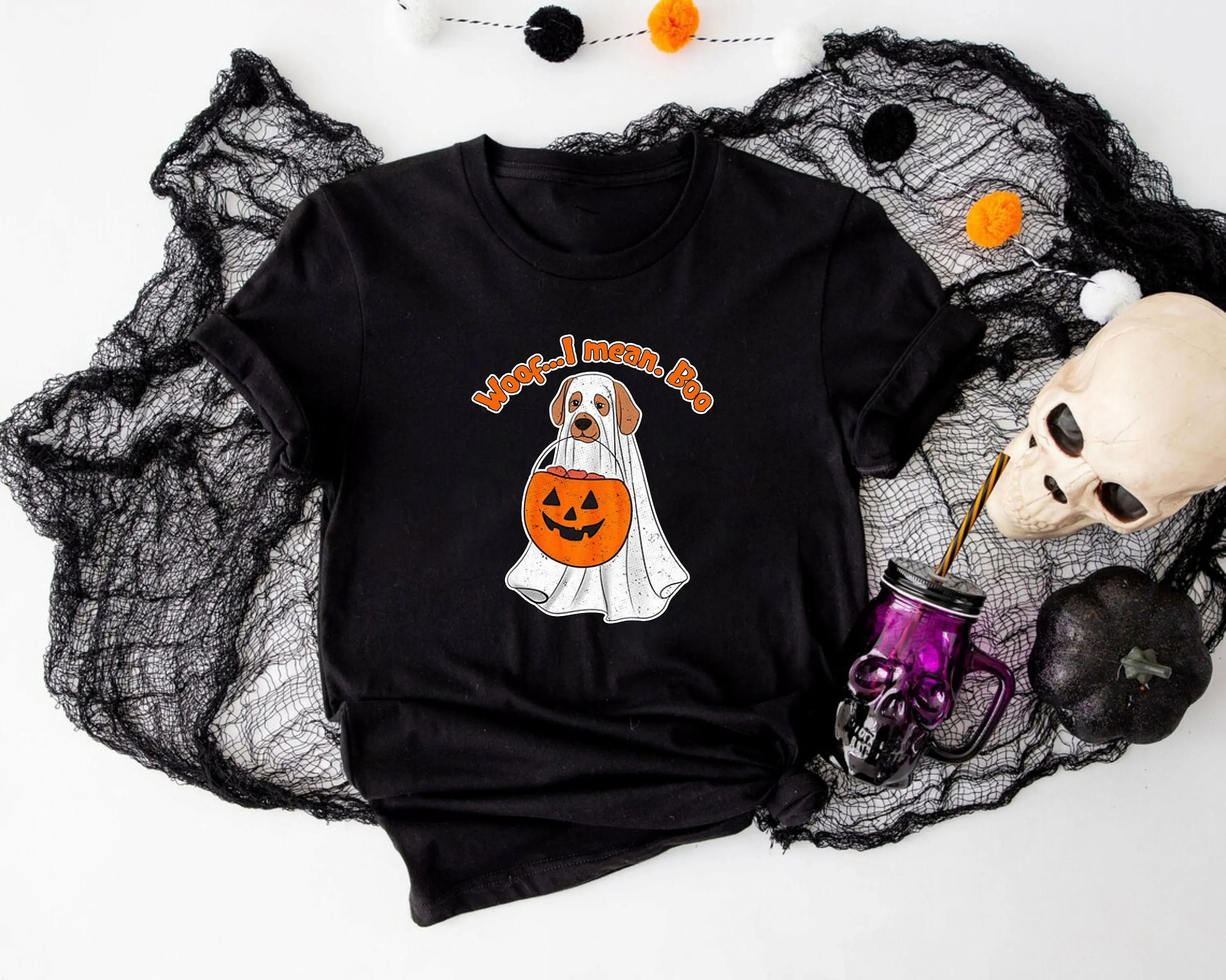 Woof I Mean Boo T shirt Ghost Dog Pumpkin Bag Goes To Halloween Veterinary Cute