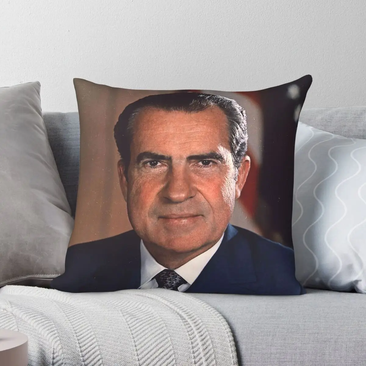 Funda de almohada cuadrada Richard Nixon President, funda de almohada decorativa creativa de lino y terciopelo de poliéster, funda de cojín para sofá, 45x45
