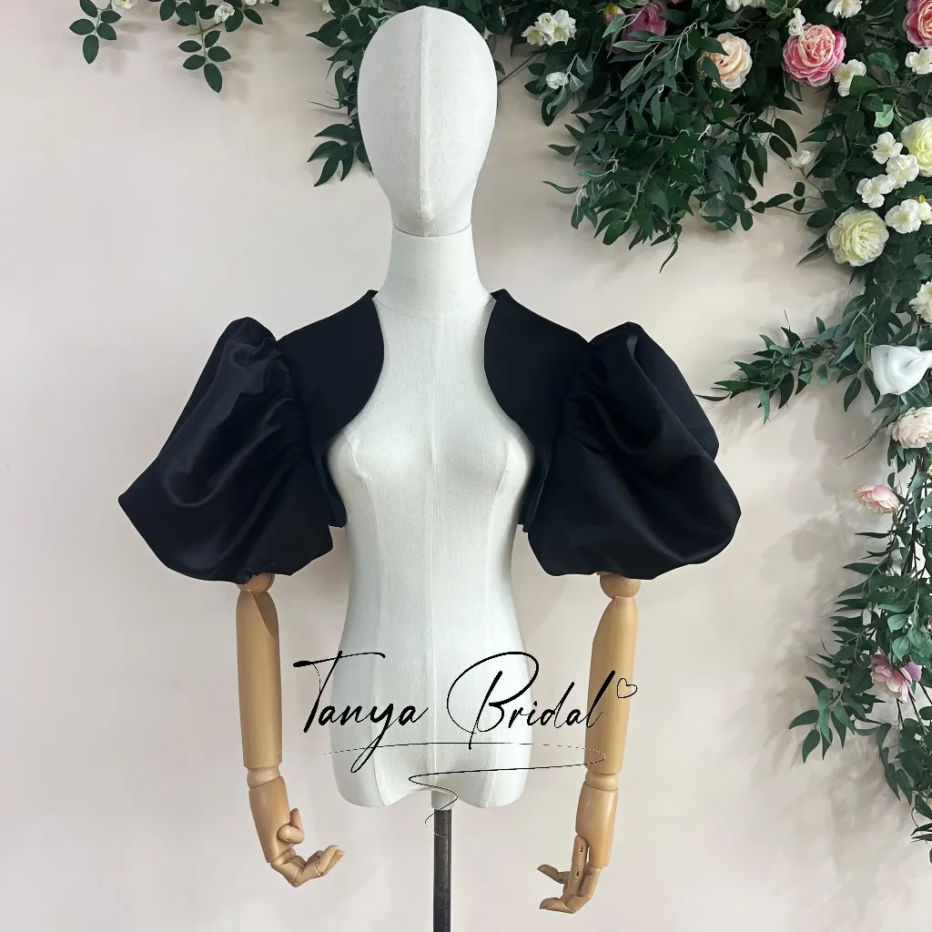 Customized Short Puffy Sleeves Lady Satin Jacket For Wedding Party Event Outfit Formal Lady Wrap Bolero