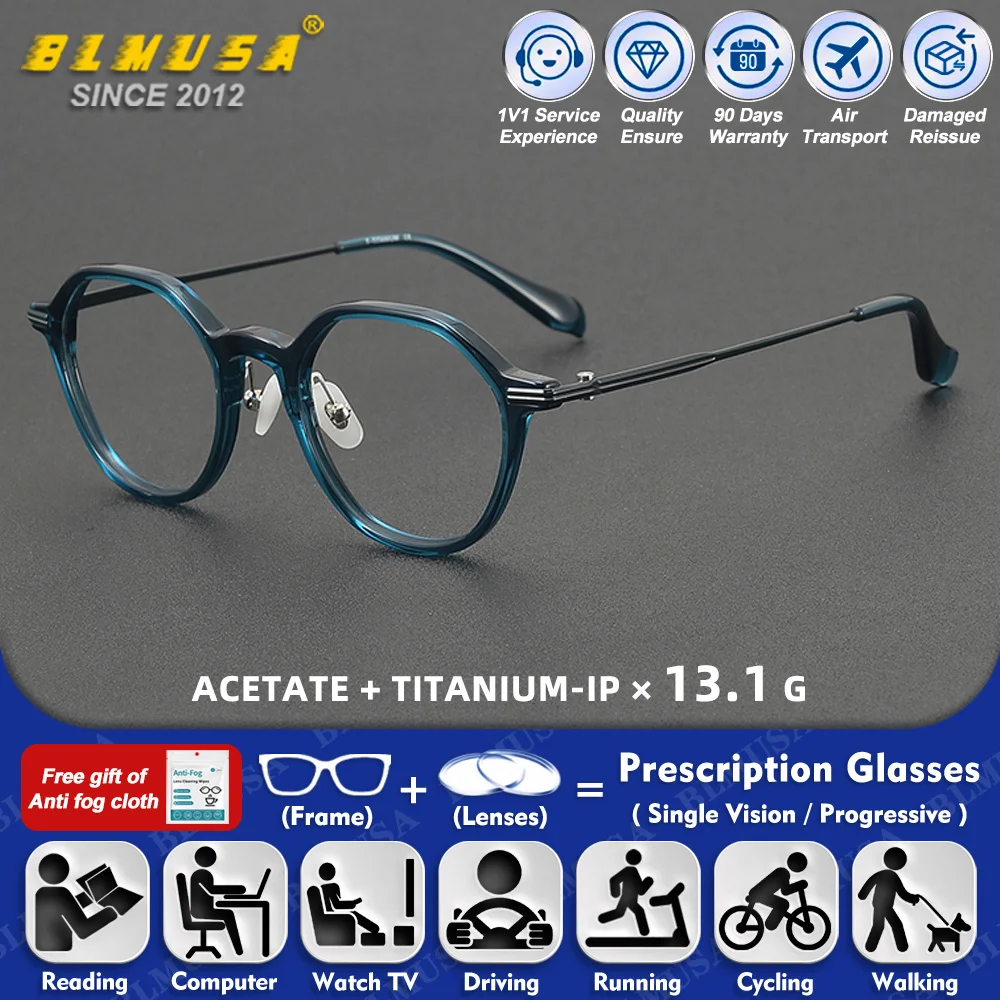 

BLMUSA (S) Pure Titanium Anti Blue Light Reading Computer Prescription Glasses Men Myopia UV Protection Photochromic Eyeglasses