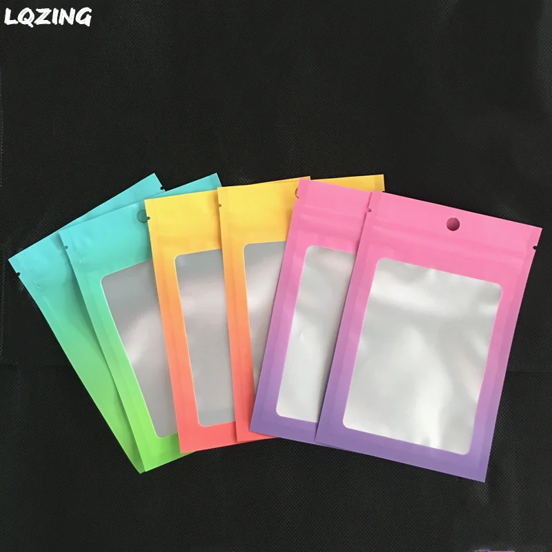 300Pcs New Rainbow Colors Boutique Bag With Window Zipper Reclosable False Eyelashes Cosmetics Tool Hangbag Retail Small Pouches