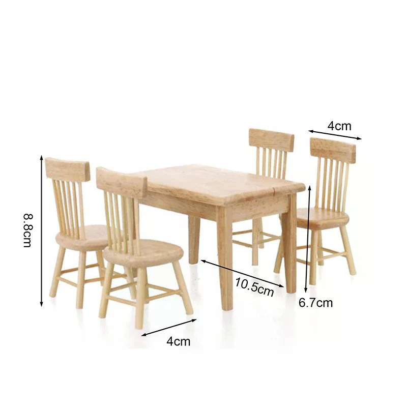 

1/12 Simulation Toy Miniature Dollhouse Furniture Wooden Dining Table Chair