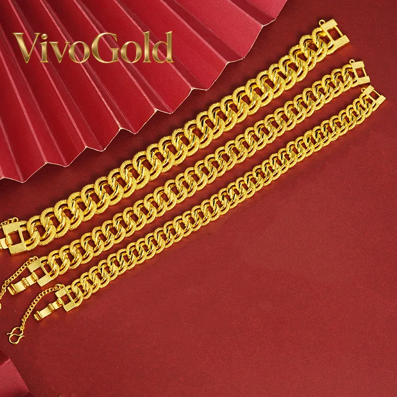 

Мужской универсальный браслет VivoGoldMen's 24K Gold AU999 с двойной застежкой | Магнитная съемная цепочка с надписями Zhouyi