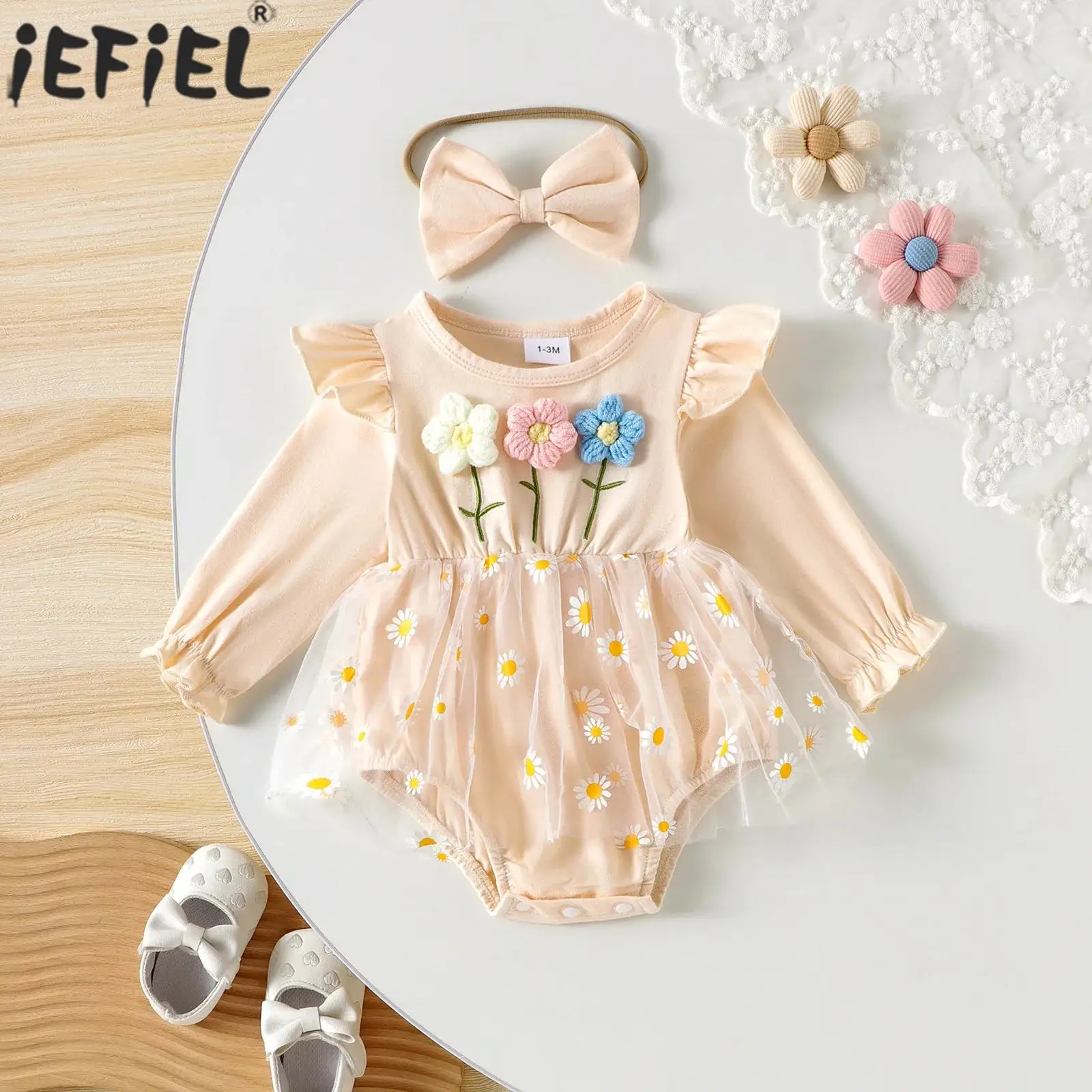 

Милый милый наряд для маленьких девочек, сетчатый комбинезон-пачка с длинными рукавами и цветочной сеткой, платье принцессы с повязкой на голову, одежда для дня рождения, торта