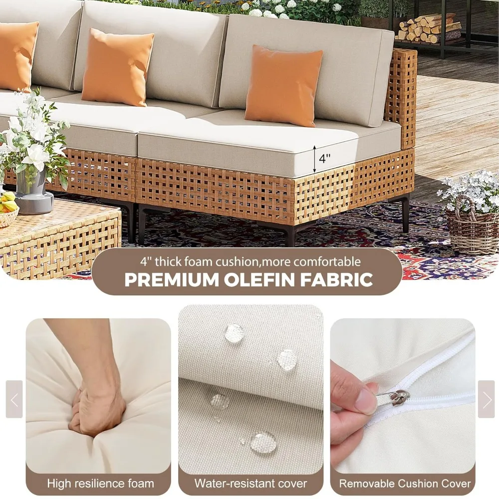 

Outdoor Sectional 5 Piece Patio Furniture Set Free Combination Outdoor Couch with Thick Cushion All Weather Wicker, Customized