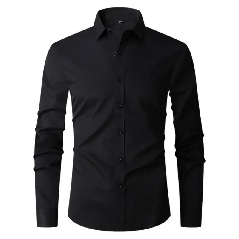 Slim Fit Men's Business Shirt Long Sleeve Fleece Lined Polyester Fiber Pure Color Casual Shirt for Men Summer 2026