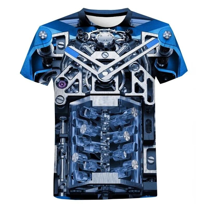 

3D Engine Mechanical Print T Shirt Men Fashion Harajuku Style T Shirt Men Kids Summer Streetwear Casual Short Sleeve Tee Tops