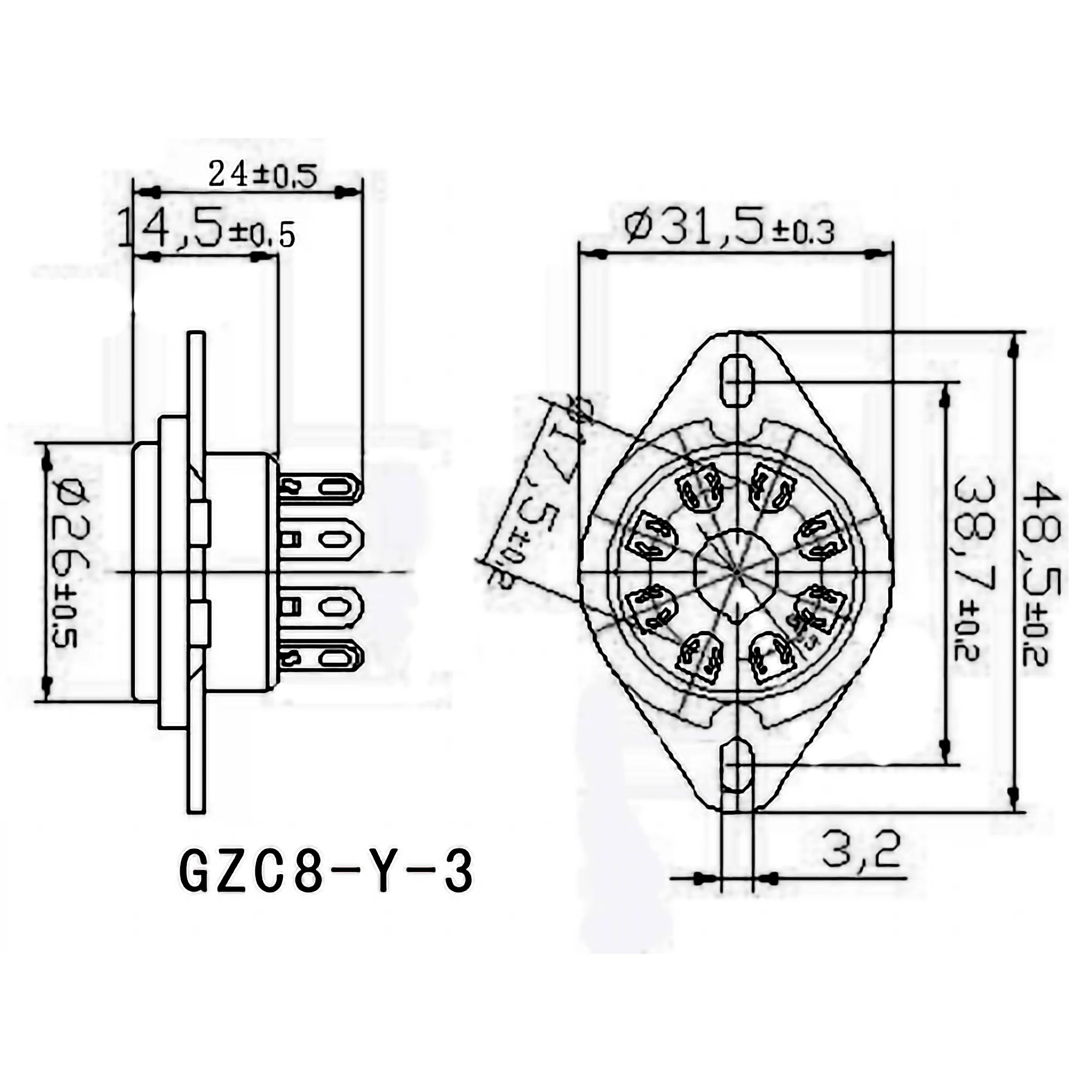 1PC Ceramic K8A 8PIN Tube Socket Chassis Mount GZC8-Y-3 For 6SN7 EL34 6CA7 KT88 5AR4 KT66 6L6 Tube Audio HIFI