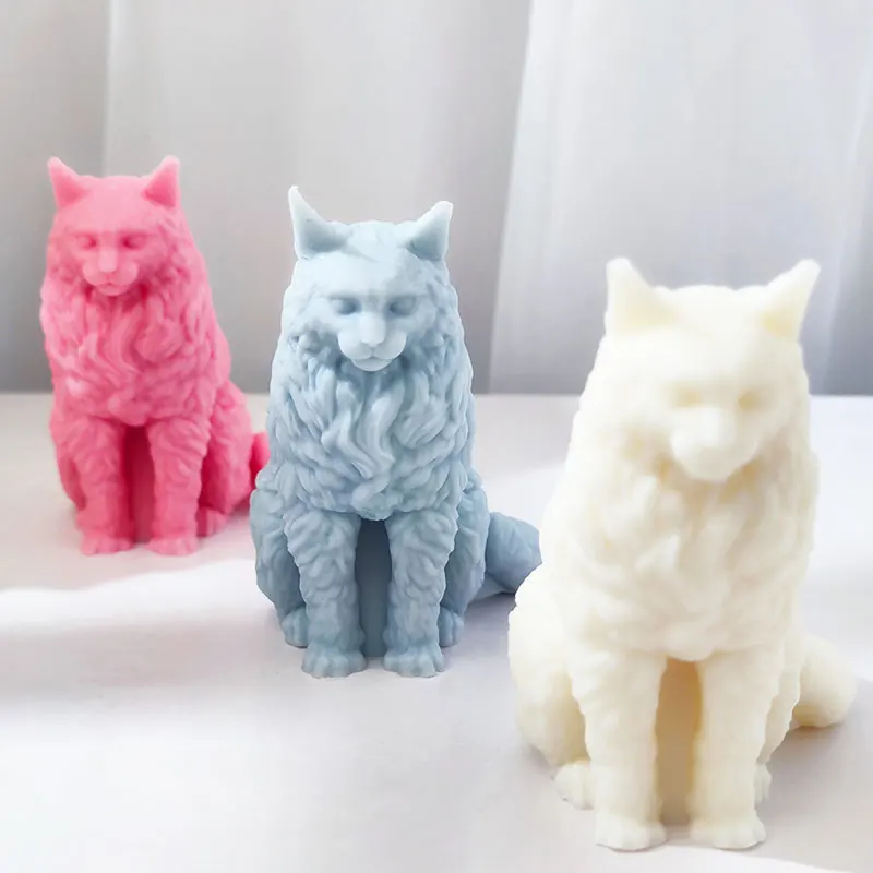 New large-tailed sitting cat candle mold, creative animal decorative ice cube mold, plaster aroma cat mold