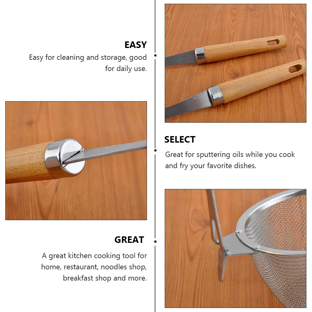 

1Pcs 304 Stainless Steel Colander Long Wood Handle Kitchen Sieve for Frying Oil Sputtering Cooking Noodles Vegetables Meats