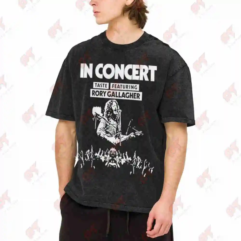 Rory Gallagher In Concert Guitar Stage Vintage Washed Tee Pure Cotton T-Shirt