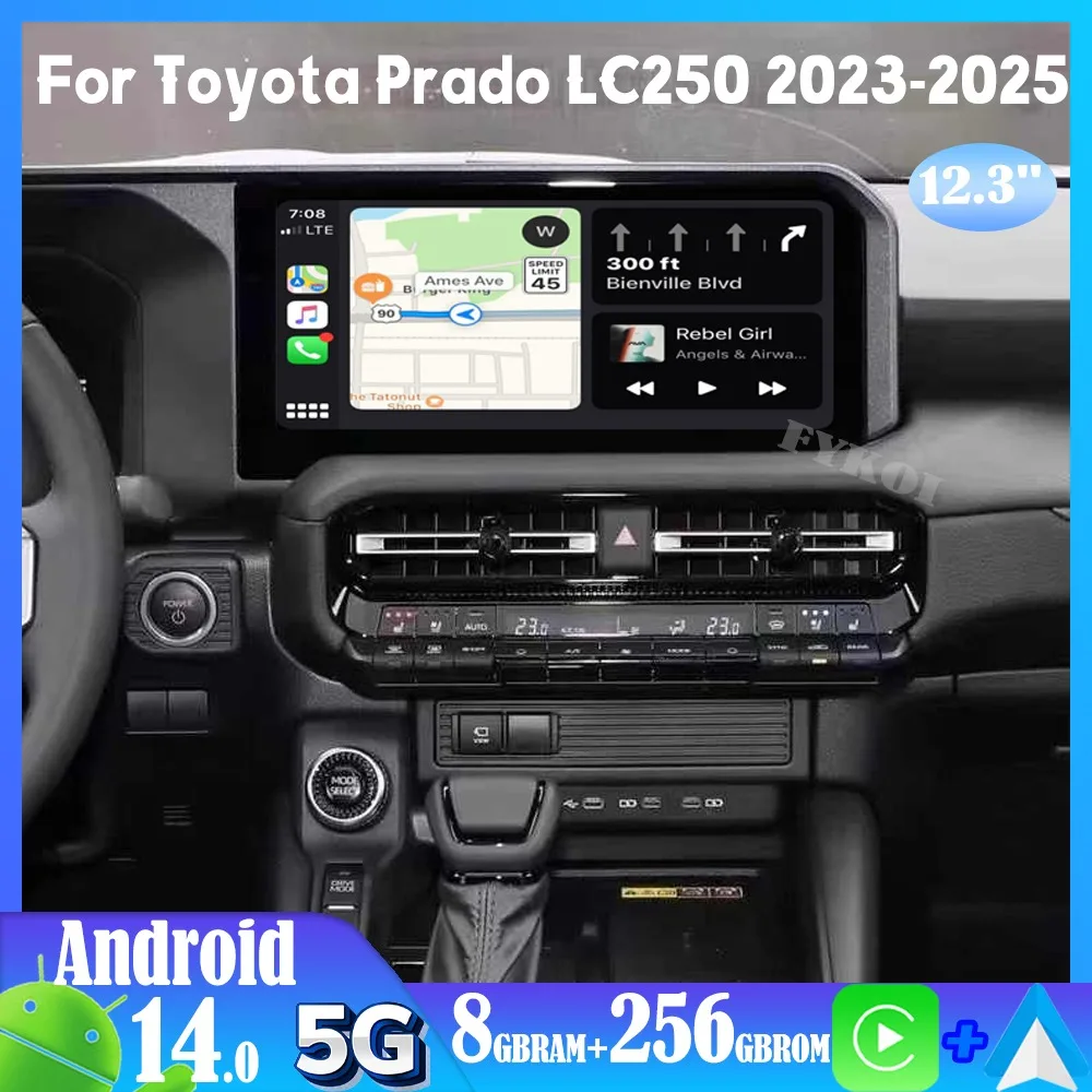 Android 14 For Toyota Prado LC250 2023-2025 Car Radio Automotive Multimedia Player Stereo Carplay Auto Bluetooth GPS 4G WIFI DSP