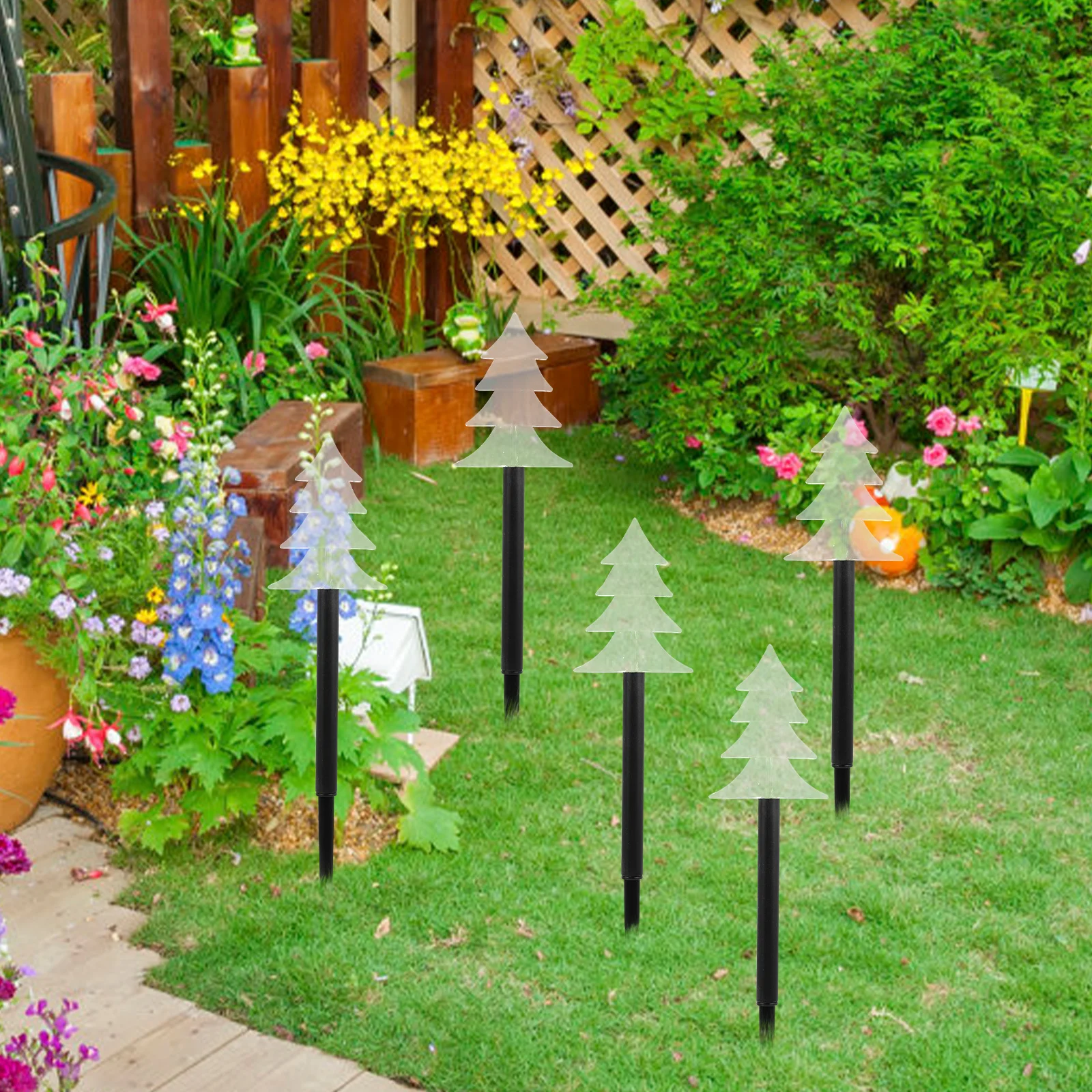 

5 Pcs Solar Powered Christmas Tree Lights Acrylic Garden Outdoor Holiday Party Lawn Xmas Decorative Accessories
