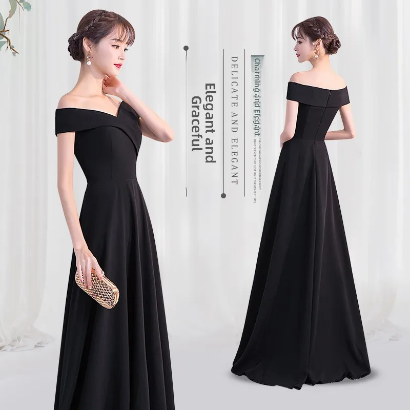 

Ele Long Bla Wedding Dr Spring New Sle Ball Gown Slimming Evening Dr Korean Sle Zipper A-Line Skirt for Par