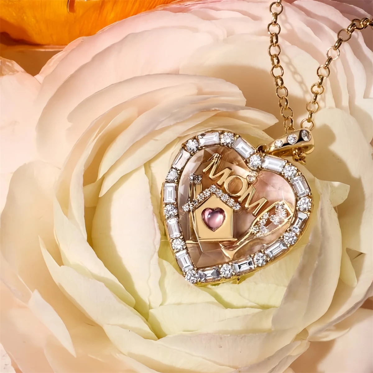 Neues Produkt: Runde herzförmige Halskette mit Diamantbesetzter Glaskassette, DIY-Blumen-Ballett-Accessoires, buntes Muttertagsgeschenk – Detail 2