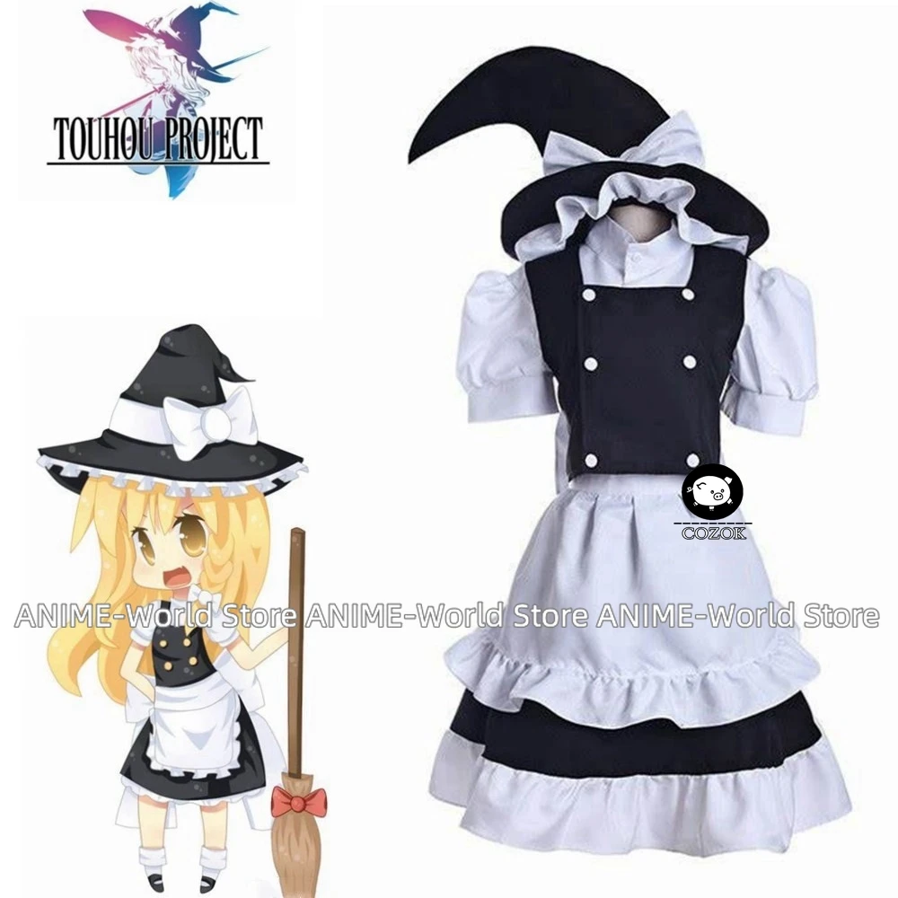 

Anime Touhou Project Kirisame Marisa Maid Dress Cosplay Costume Full Set With Hat Custom Made Free Shipping