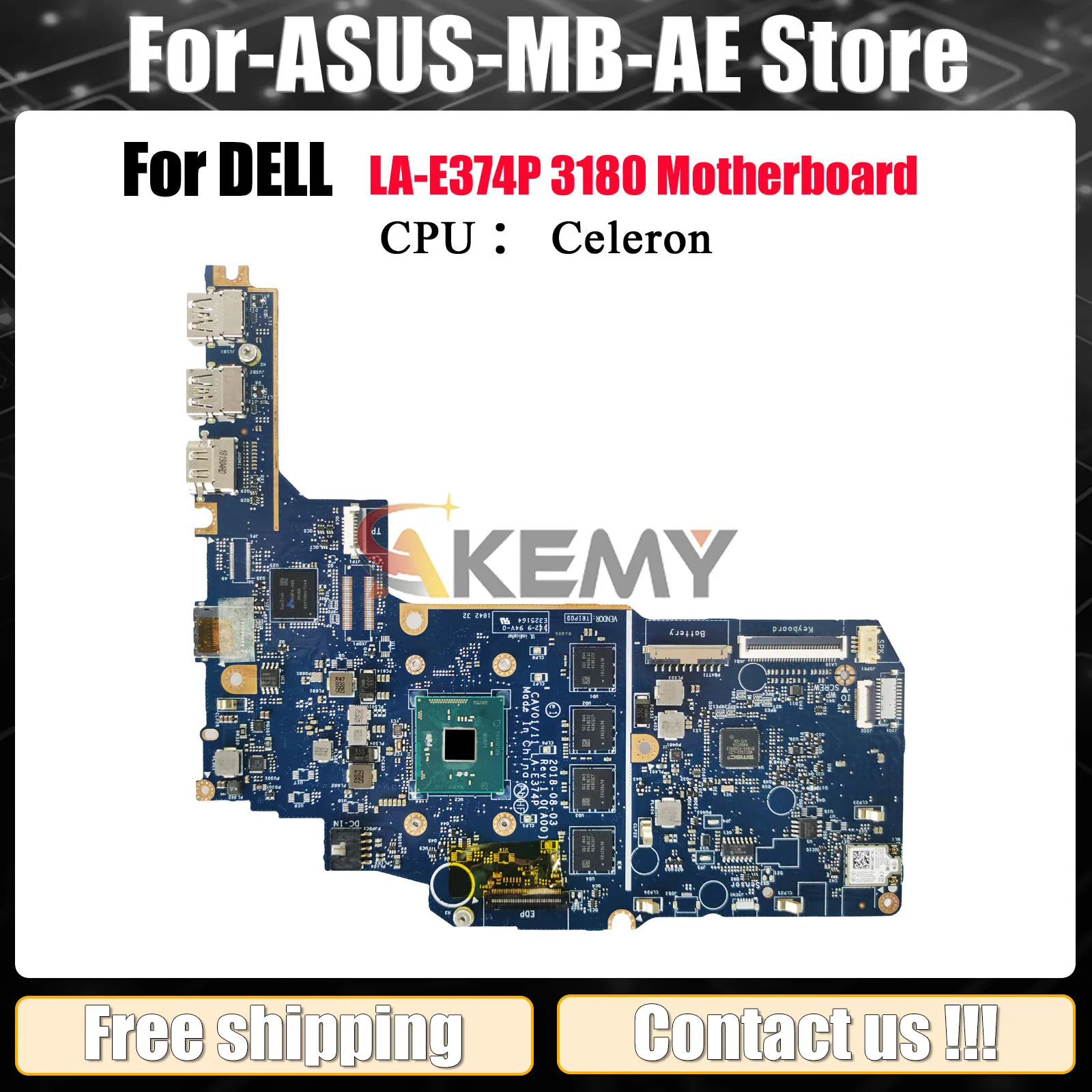

0JMNGV 03G5CF LA-E374P Notebook Mainboard For Dell Inspiron 3180 Laptop Motherboard With N3060 CPU 4GB-RAM 16GB-SSD Tested OK