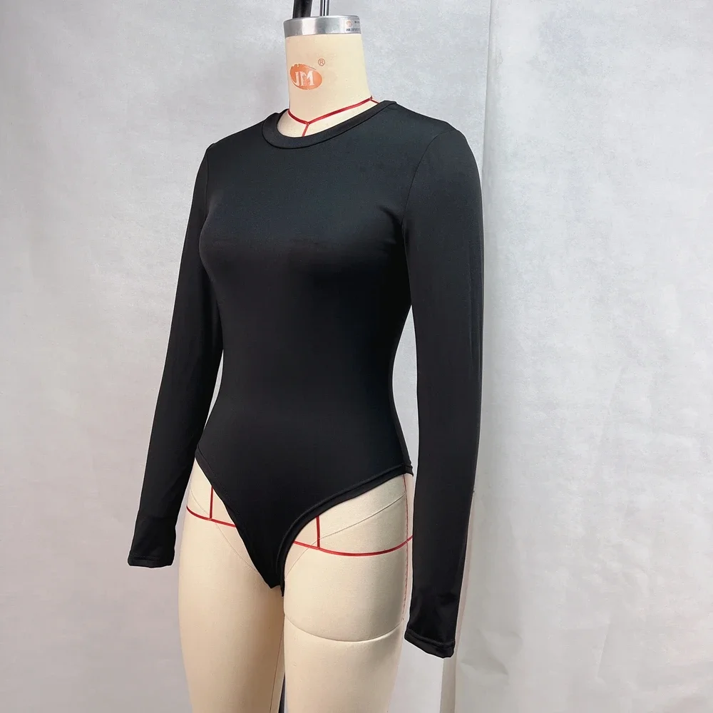 Moda Jesień Zima 2024 Jednolity Kolor Sexy Okrągły Dekolt Długi Rękaw Top Dopasowany Kombinezon Spicy Girl Sport Fitness Taniec