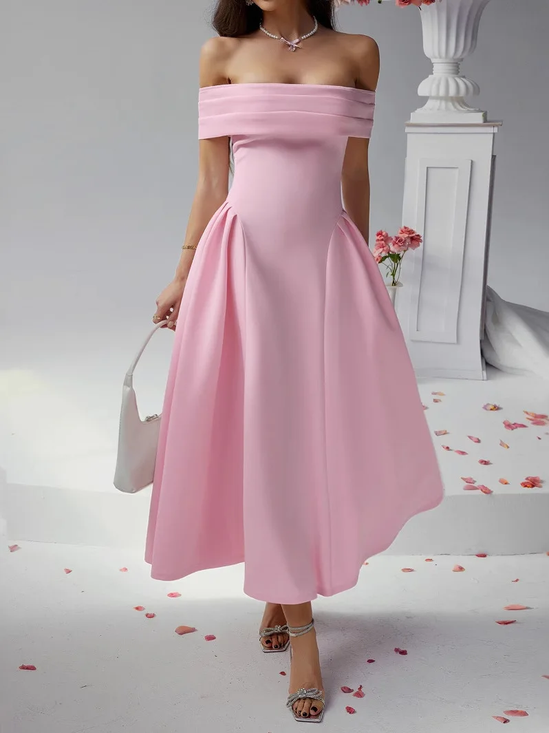 

Sexy Slim Fit One oulder Pure Color Dr Women's Faion Summer Casual Wear Polyester Fiber No Brand Registered Trademark