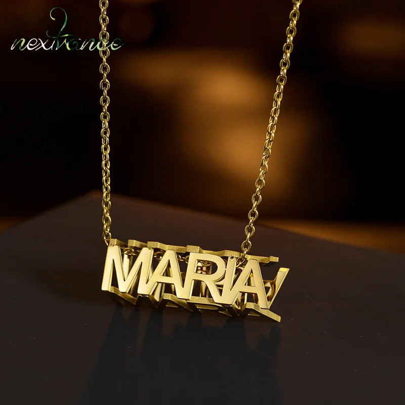 Personalized Custom Name Necklace Dimension Pendant Gold Color Nameplate Solid Space Necklaces for Women Men Handmade Gifts