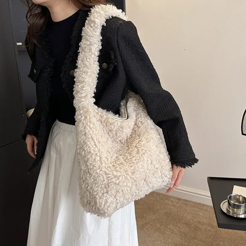 Lamb Fleece Texture Shoulder Bag New Fashion Soft Fur Bag Large Capacity Tote Bag Lamb Hair Bags For Women with Free Shipping