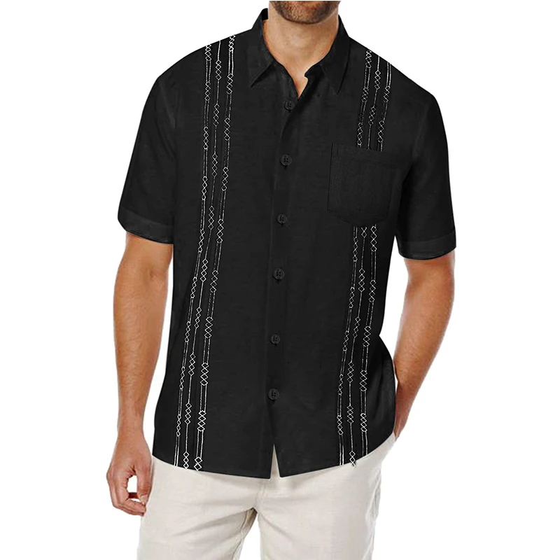 Mens Guayabera Shirts Casual Button Down Short Sleeve Linen Cotton Cuban Camp Beach Embroidery Shirt Tops Men Camisa Masculina