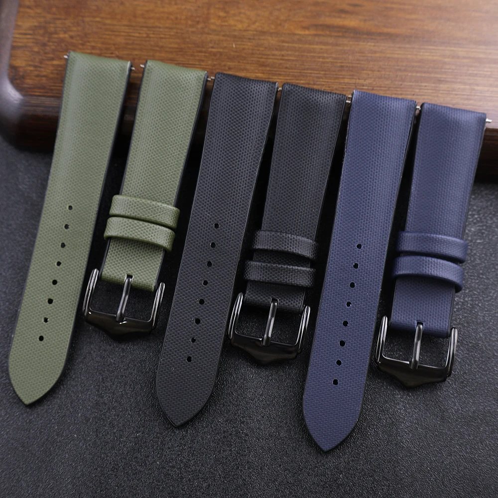 Silicone+Oxford Fabric Watch Strap 18mm 20mm 22mm Watchband For Men Women Bracelet Canvas Strap Blue Green