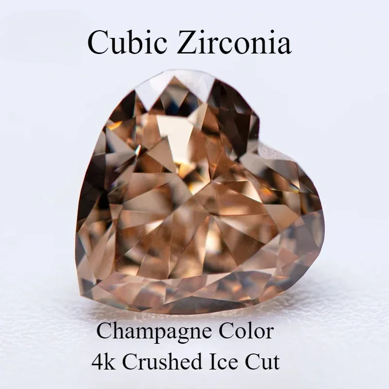 

Cubic Zirconia Stone High Carbon Diamond 5A Grade Champagne Color Heart Shape 4k Crushed Ice Cut Lab Synthetic CZ Gems Jewelry