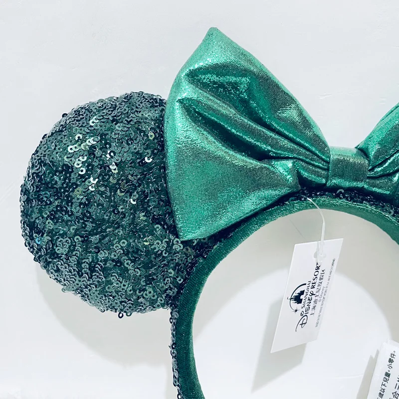 Disney Dark Green Sequins Ear Headband For Adults Headband Mickey PP Cotton Headband Minnie Ear Accessories Headwear