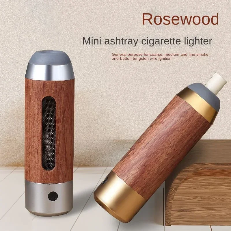 Smokeless Ashtray Lazy Cigarette Holder Not Drop Ash Artifact Ashtray Walnut Car Ashtray with Rechargeable Lighter Tungsten Wire