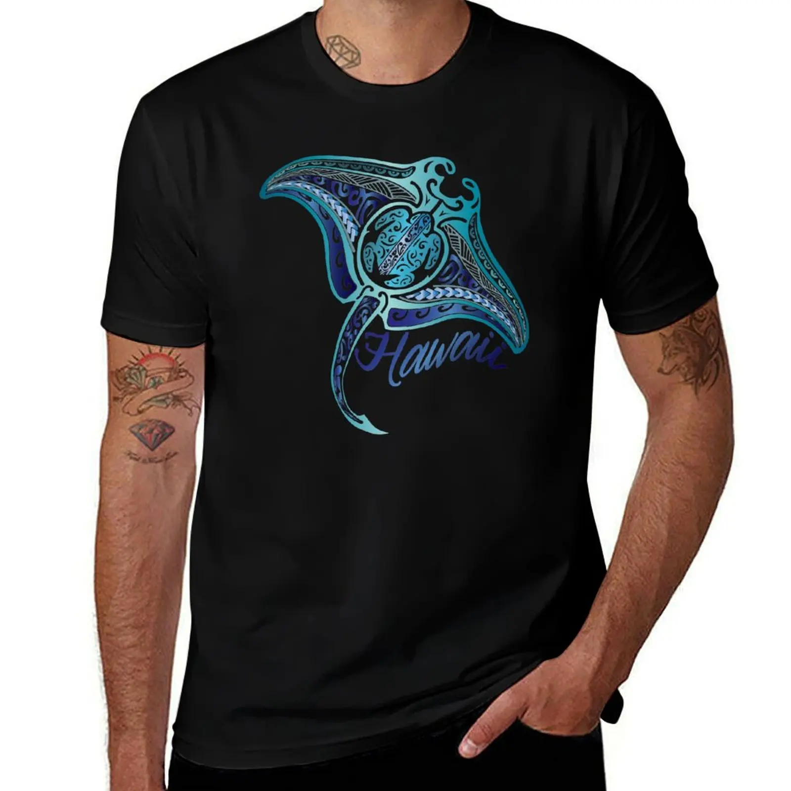 

Retro Hawaiian Tribal Manta Ray T-Shirt t shirts for man pack cotton t shirt man cotton man t shirt heavy cotton T-Shirt