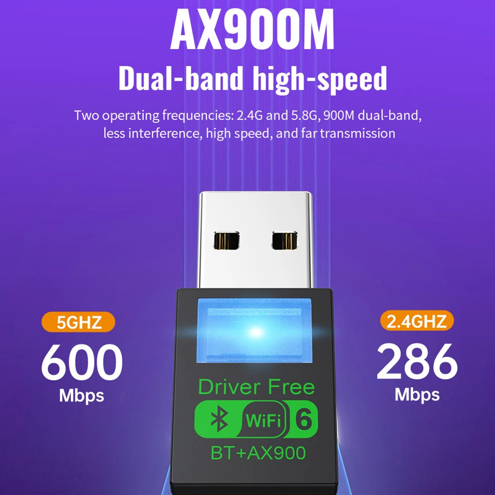 WIFI 6 Adapter AX900 Network Card 2.4G&5GHz Dual Band Signal Reception USB Dongle For Laptop Driver Free USB Wireless Receiver