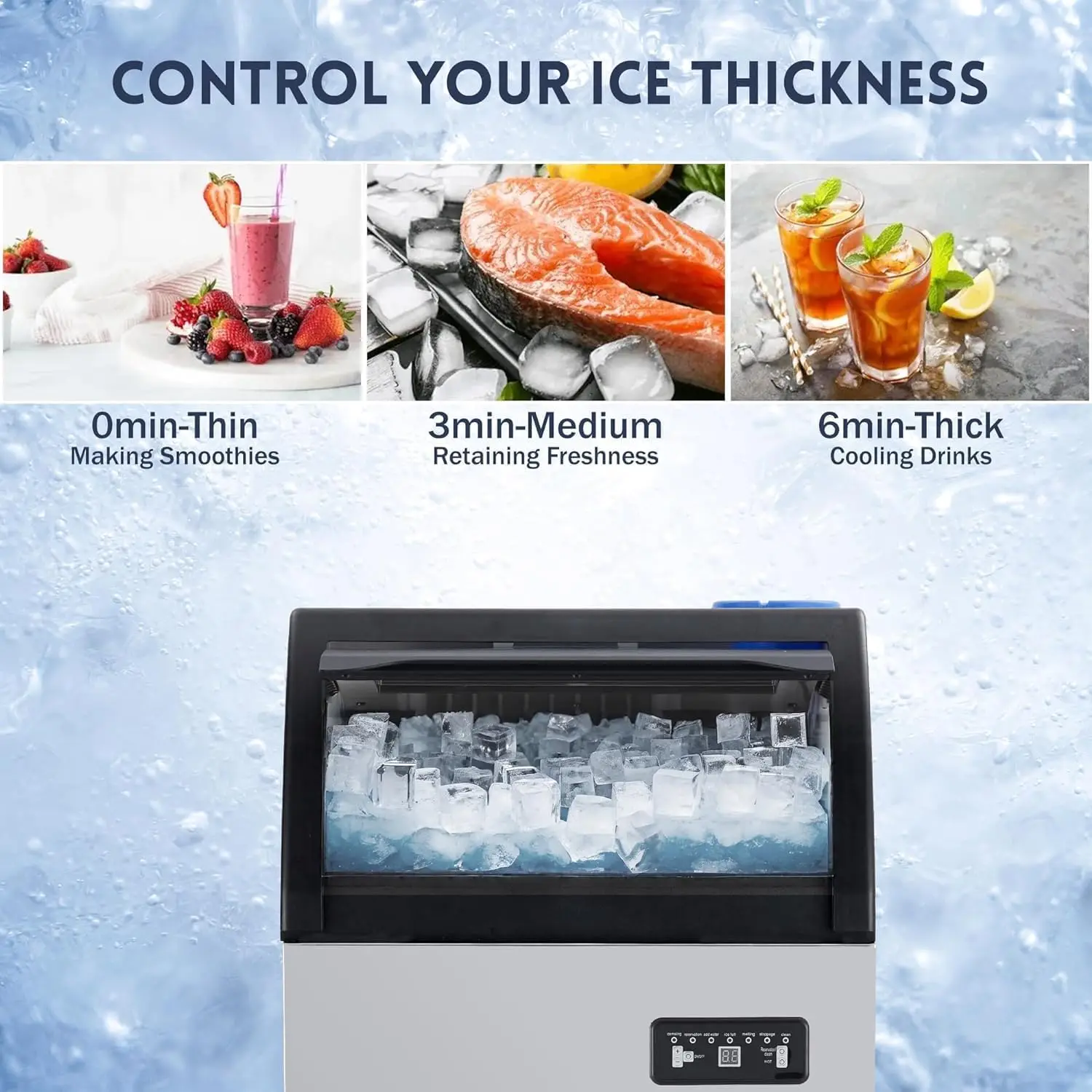 

155LBS/24h Commercial Ice Maker Machine Under Counter Countertop Self-Cleaning Stainless Steel Ice Maker For Home Business