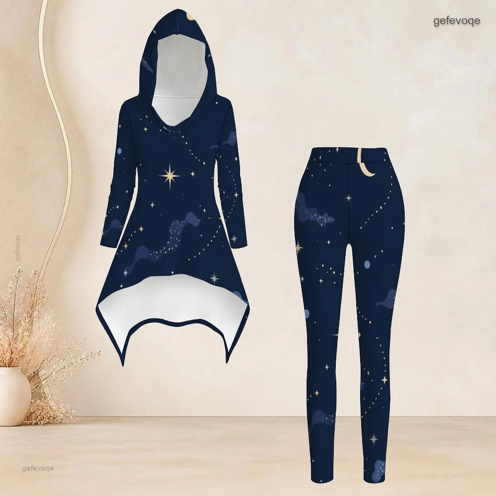Fashion Women Casual 2 Piece Set Hooded Long Sleeve Hi Lo Asymmetrical Tunic Top Matching High Waist Slim Leggings T Daily Suit image 5