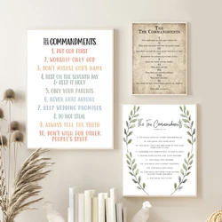 Ten 10 Commandments Prints Kids Sunday School Bible Posters Catholic Classroom Decor Christian Learning Wall Canvas Painting