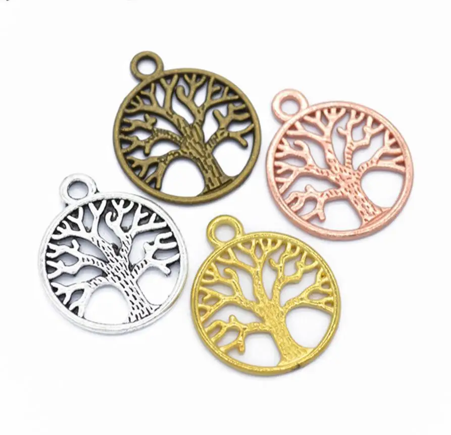 

50PCS Tibetan Silver Hollow Round Tree Life Charms Pendant For Diy Jewelry Making Accessories Crafts 23*19mm F0032