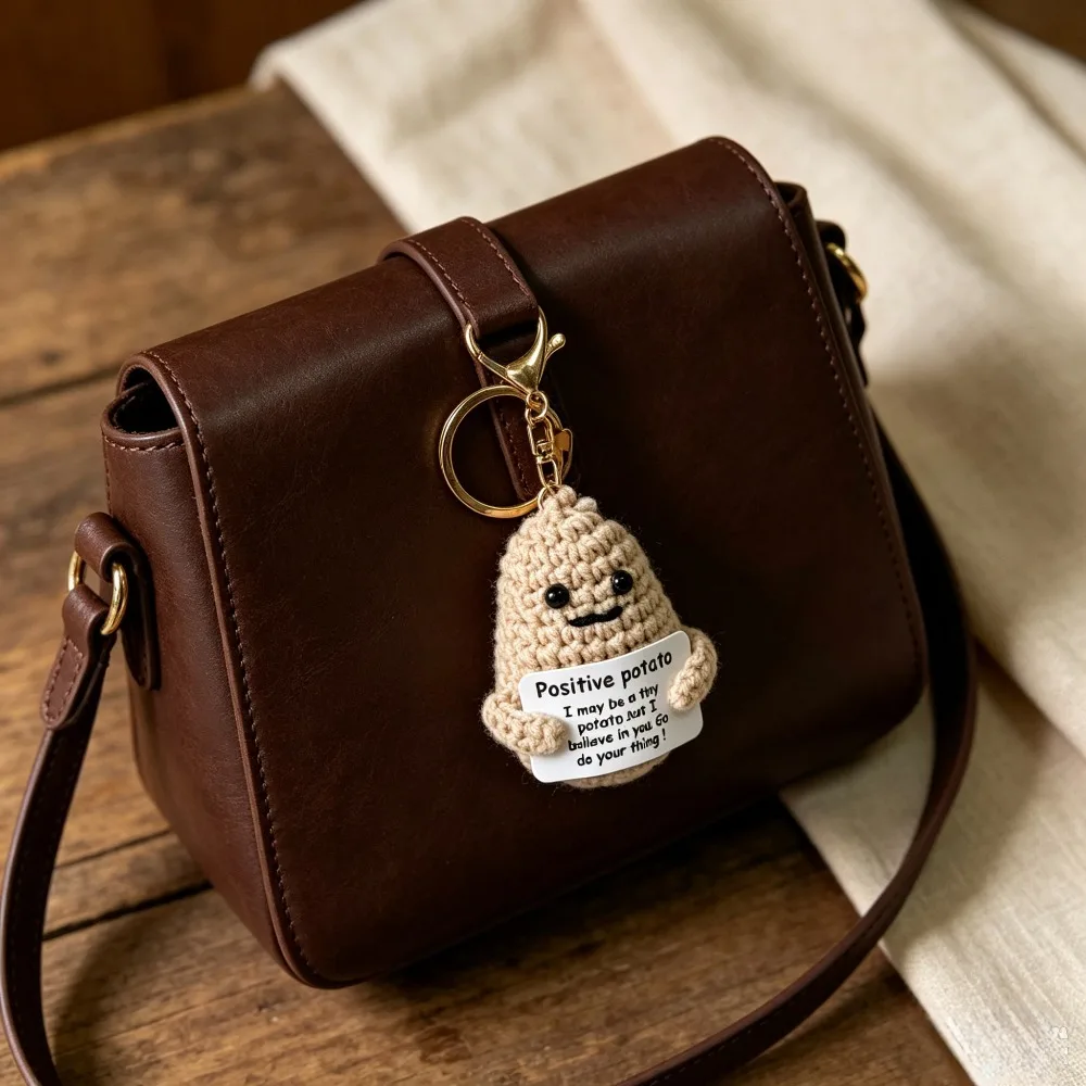 Viral Aesthetic Handmade Yarn Crochet Funny Meme Potato Keychain, Cute Bag Hanging Charm Ornament