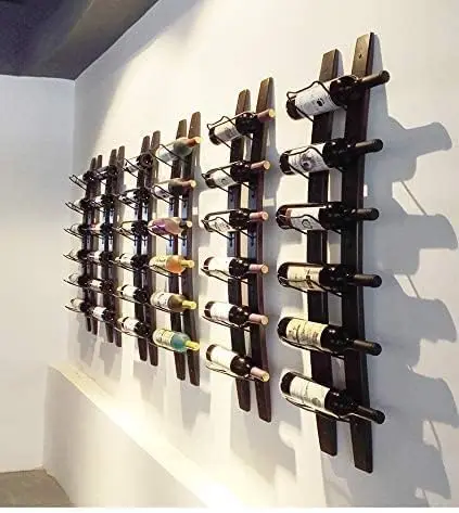 

Wall-Mounted Wine Rack for 6 Bottles, Pine Wood and Metal Holder, Space-Saving Design in Red Wine Color
