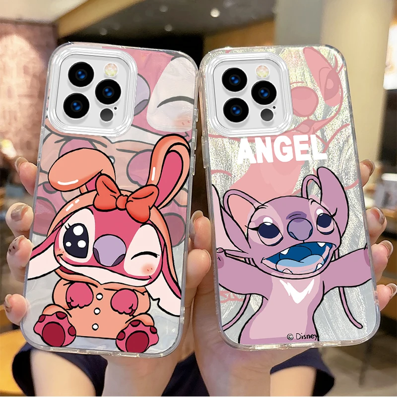 

Fun Lovely Disney Stitch Feather Yarn Phone Case for iPhone16 15 14 13 12 11 8 7 6 Pro Max Plus XS XR Hard Shockproof Back Cover
