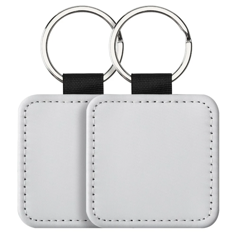 DIY Dye Sublimation Blanks Keychain Creative PU Leather Heat Transfer Keyring Heart Rectangle Double Sides Blank ID Tags Keyring